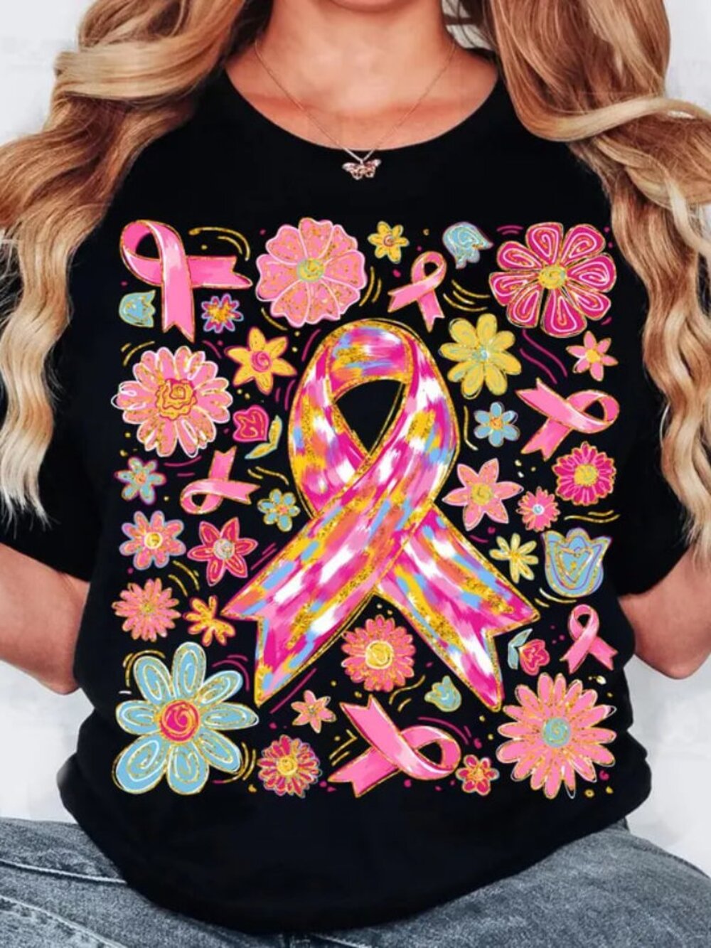 Floral In October We Wear Pink Shirt, Cancer Awareness Tee